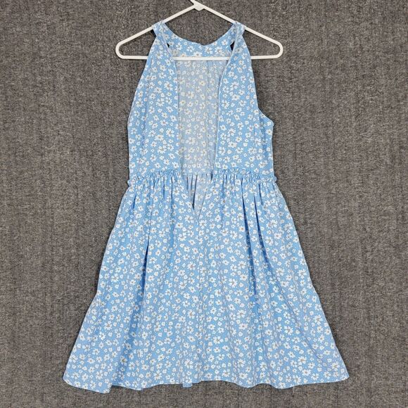 Shein Dress Womens Small / 4 Blue White Floral Sleeveless Pleated Ruffle Waist - Picture 7 of 10